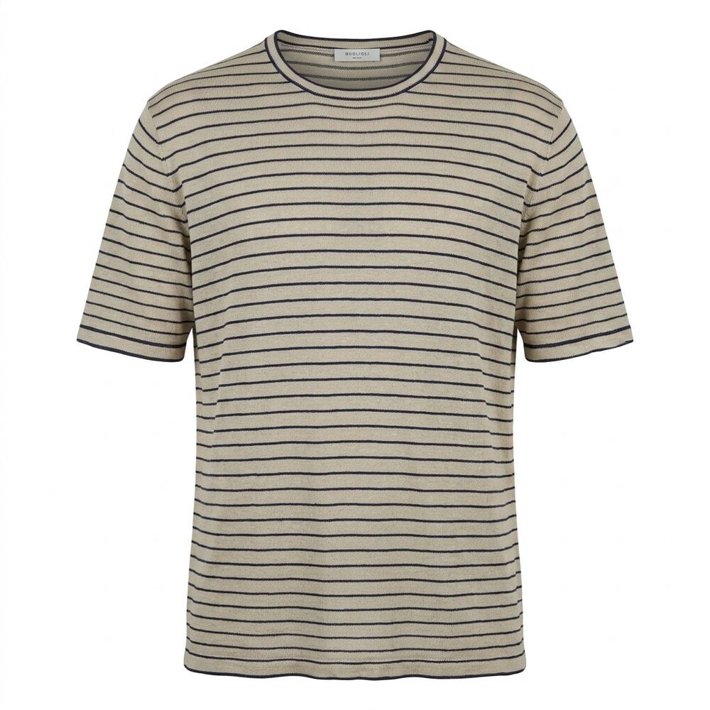 Boglioli Milano Made in Italy 100% Linen Striped Knit T-Shirt Women Size L